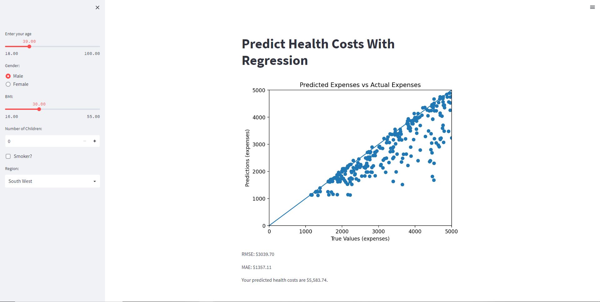 Health Cost Predictor Screenshot